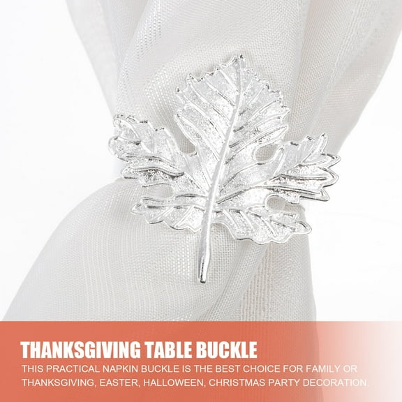 LITINKIMI 4Pcs Tsgiving Maple Leaf Napkin Ring Decorative Plated Silver Table Accessory