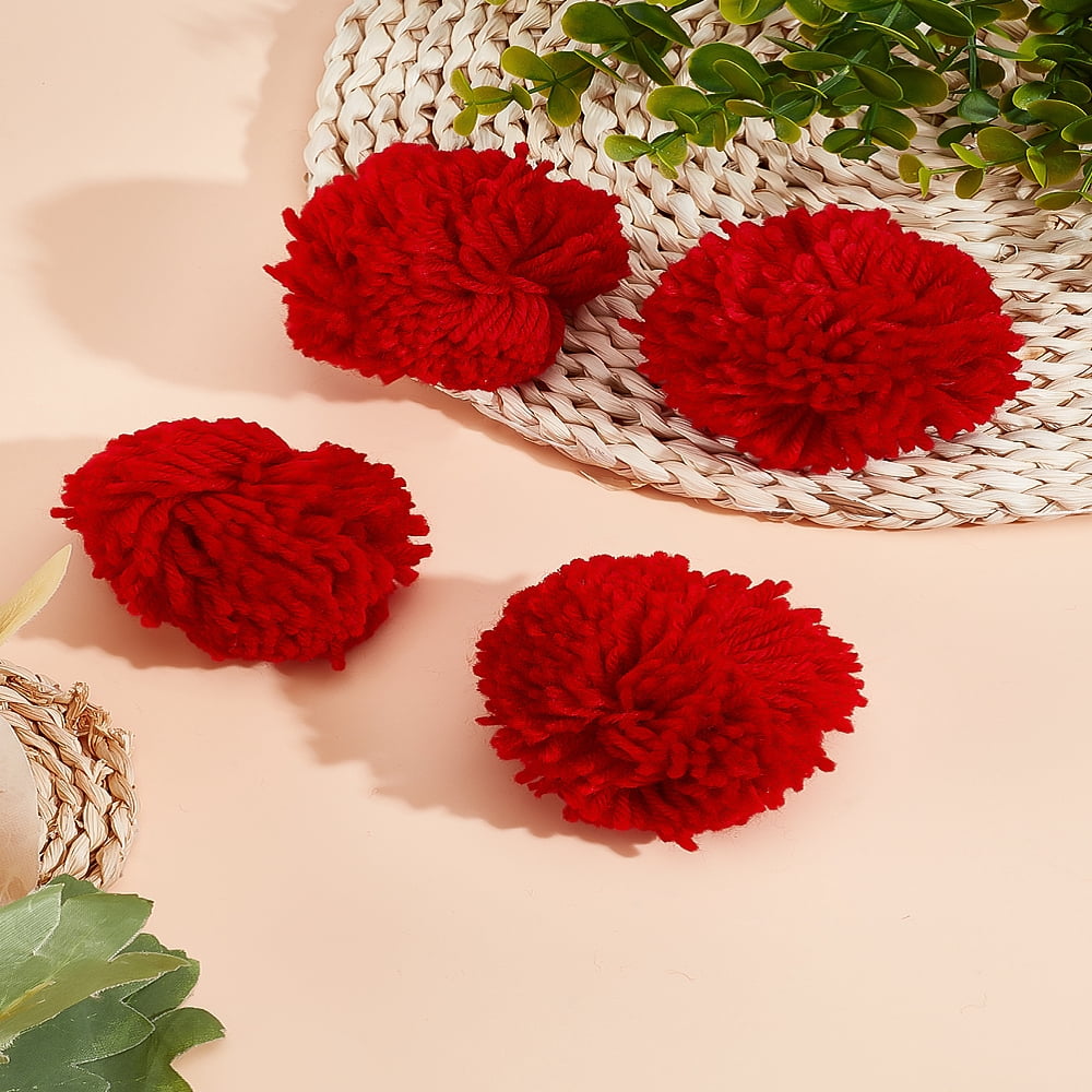 4Pcs FireBrick Yarn DIY Craft Polyester Pom Pom Ball Soft Fluffy Round Craft Supplies for Hats Shoes Scarves Bag Charms Accessories 80mm