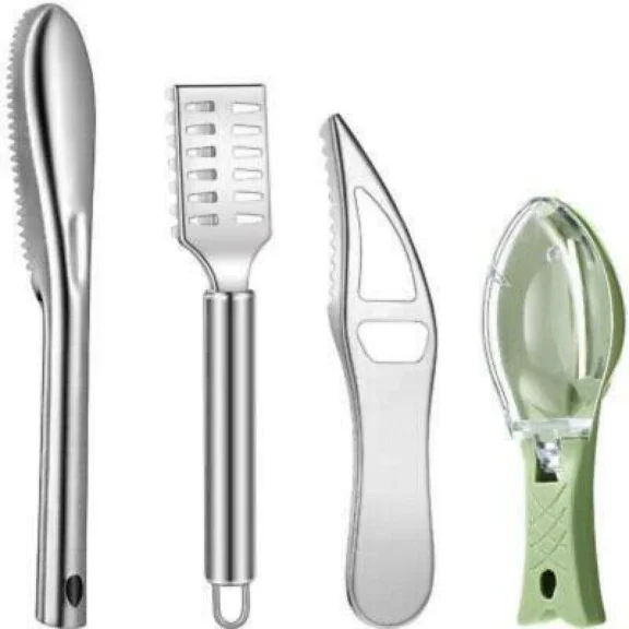 4Pcs Fish Scale Scraper Kitchen Tool Fish Descaler Tool Stainless Steel Knife