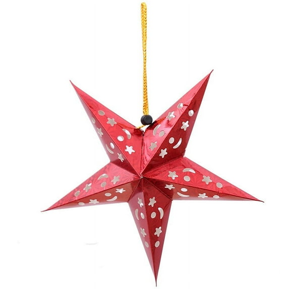 4Pcs Five-pointed Star Hanging Ornaments Xmas Tree Ornaments Festival Hanging Pendents (Red)