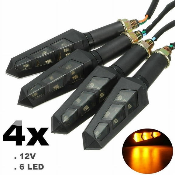 4Pcs Flashing Motorcycle LED Turn Signal Light 6 LED Water Flicker Flowing Indicators Blinkers Flexible Amber Light Lamp 12V