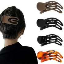 4Pcs Flat Claw Clip for Fine Hair,3.3'' French Large Curved Flat Hair Clips for Women Styling,Concord Hair Barrettes Strong Hold Lay Claw Clips Big Resin Hair Clamps (Black Brown Amber) E22