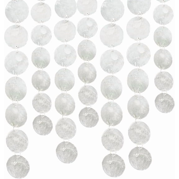 4Pcs Flat Round Natural Shell Door Curtain with Iron Findings White 1030mm