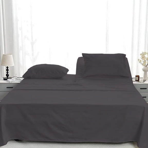4Pcs Flex Top Split King Size Sheet Set For Adjustable Bed 100% Microfiber 36" Inch Top Head ,18" Inch Deep Pocket Sheet Sets - Dark Grey Solid