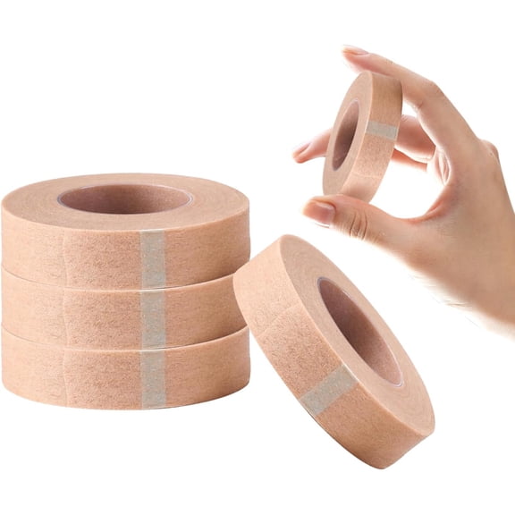 4Pcs Flexible Skin Micropore Paper Tape, 0.5 Inch x 10 Yards Skin Color Micropore Self Adhesive Medical Gauze Tape Breathable Nose Gauze Earring Cover Up Bandages, for Comfortable Onthe Skin