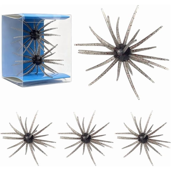 4Pcs Floating Sea Urchin Soft Bait, 4.33 in TPR Creature Lure with Reflective Stars, Lure Bait for Black Pits, Bass Fishing Drop Shot Wacky Rig Neko Rig