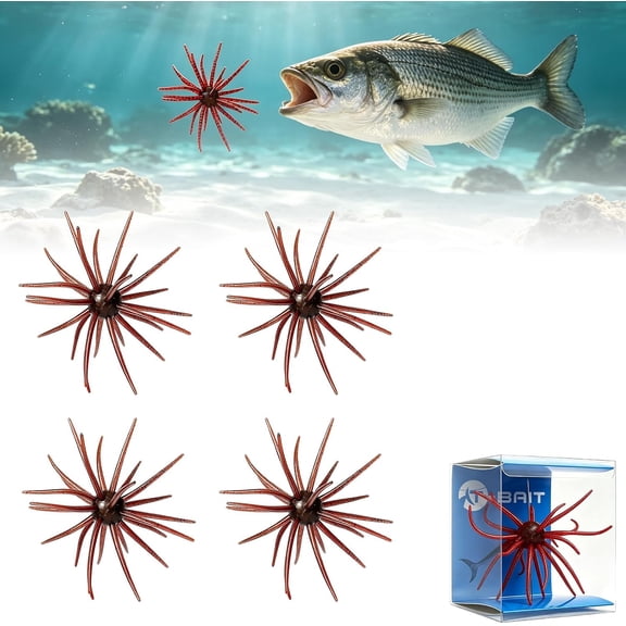 4Pcs Floating Sea Urchin Soft Lure,Simulation Sea Urchin Bait,Tentacle Creature Lure, Versatile Soft Bait for Bass Fishing,Durable TPR Material Swimbait for Lake Fishing,Wacky Rig, Neko Rig