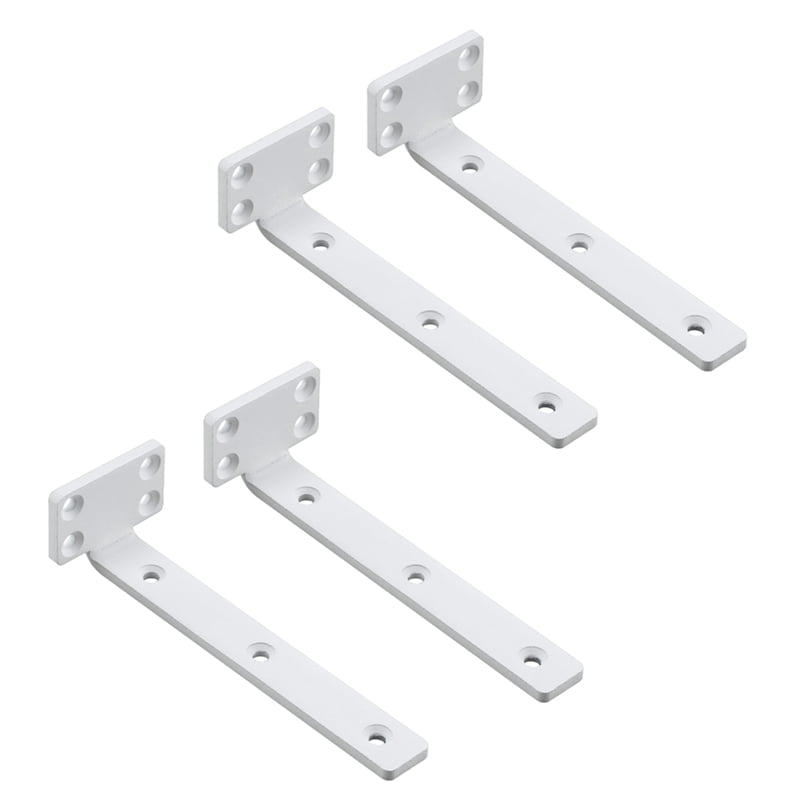 4 Pack Hidden Floating Shelf Brackets - 6" Heavy Duty Steel Supports, Screws & Wall Plugs Included (White)