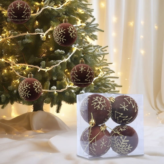 4Pcs Flocked Christmas Ball Ornament Set Gold Glitter Snowflake, 2.36 inch Suede‑Textured Hanging Baubles for Christmas Tree Wreath Party Holiday Home Decor