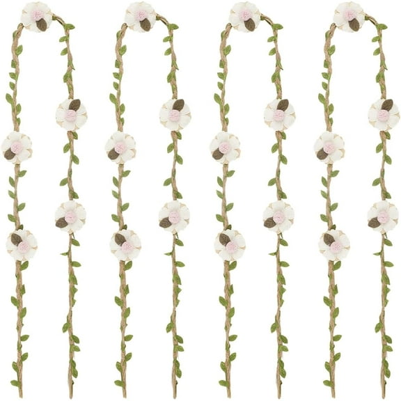 4Pcs Flower Arm Wraps Floral Arm Accessories Fairy Floral White Green Vine Leaf Rattan Straw Wrapping Ribbon Garland Wreath Covers for Christmas Costume Cosplay Party DIY Decoration