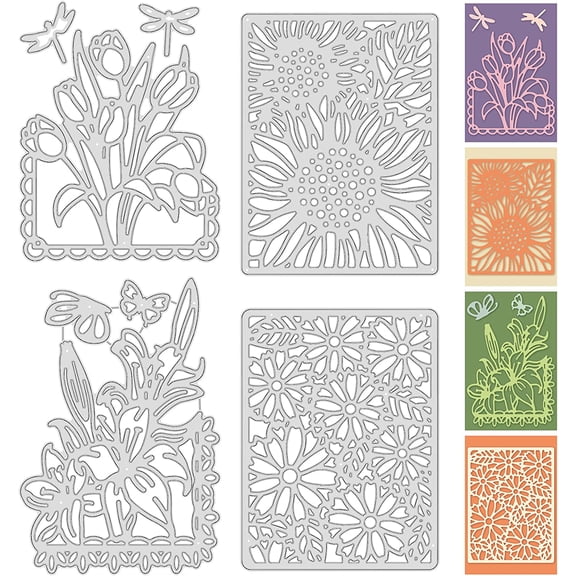 4Pcs Flower Border Frame Metal Cutting Dies Embossing Stencils Template Die-Cuts for DIY Card Scrapbooking Craft Album Paper Decor Mixed Color