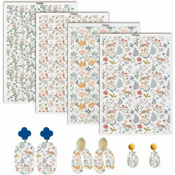 4Pcs Flower Ceramics Clay Transfer Paper 4 Styles Underglaze Transfer Decals Ceramic Decals Pottery Ceramics Clay Transfer Paper for Jewelry Making Overglaze Enamel Decal Waterslide Decal for diy