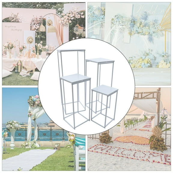 4Pcs Flower Floor Stand Metal Column Flower Stand Wedding Decoration White 4x Metal Flower Rack Vase Stand Prop Geometric Column Wedding Party Decor White Iron Wedding Decoration