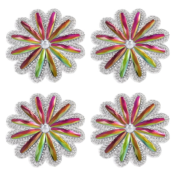 4Pcs Flower Hotfix Rhinestone (Hot Melt Adhesive On The Back) Iron on Patches Rhinestone Trimming Vitrail Light 80x75x4.5mm DIY