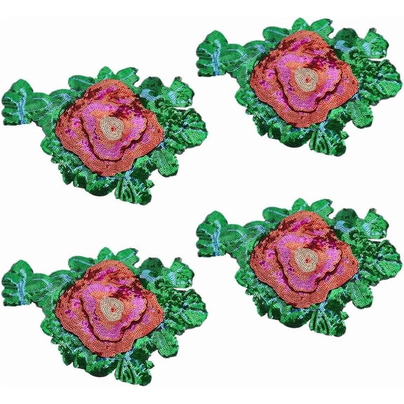 4Pcs Flower Paillette Cloth Sew on Appliques Sewing Craft Decoration Ornament Accessories Green 240x169x3.5mm Craft