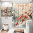 4Pcs Flower Shower Curtain Cherry Blossom Plant Bird Asian Landscape