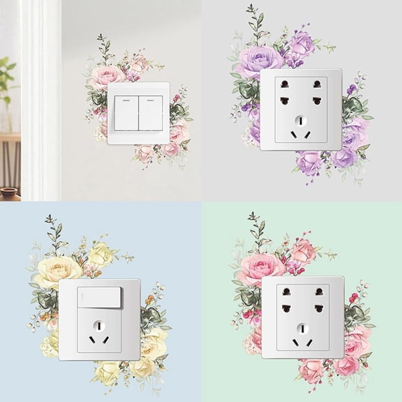 4Pcs Flower Switch Stickers 240x144x0.2mm Colorful PVC Light Switch Decal Waterproof Decorative Socket Decals Floral Wall Murals for Home Bedroom Living Room Bathroom