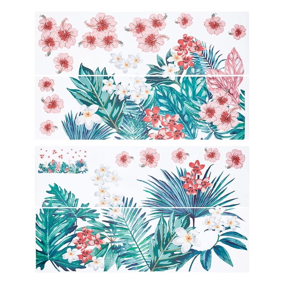 4Pcs Flower Wall Stickers Green Plants Leaf Wall Stickers PVC Wall Window Decals Waterproof Removable Mural for Wall Decoration Accessories