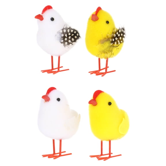 4Pcs Fluffy Chicks Plush Small Chicken Figurine Toys Basket Stuffer Props for Party Favors Bag Filler Mixed Styles