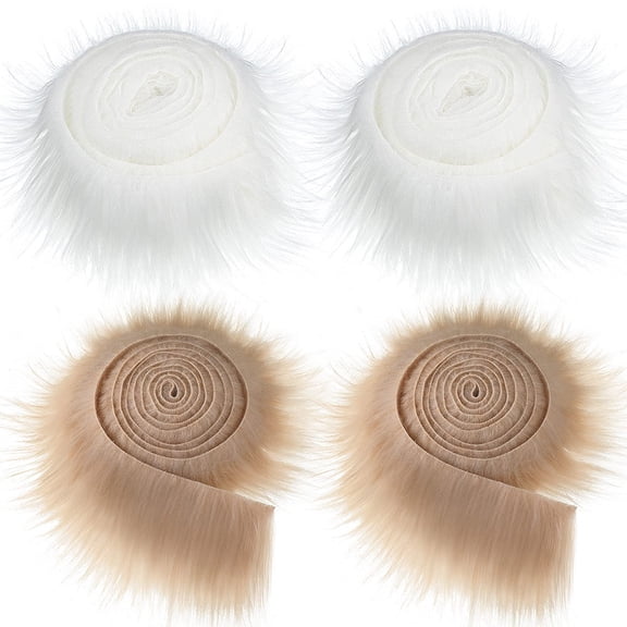 4Pcs Fluffy Shaggy Faux Fur Ribbon Strips Soft Plush Fabric Tape For DIY Hair Accessories Gift Wrapping Craft Decoration Assorted Cute Colors
