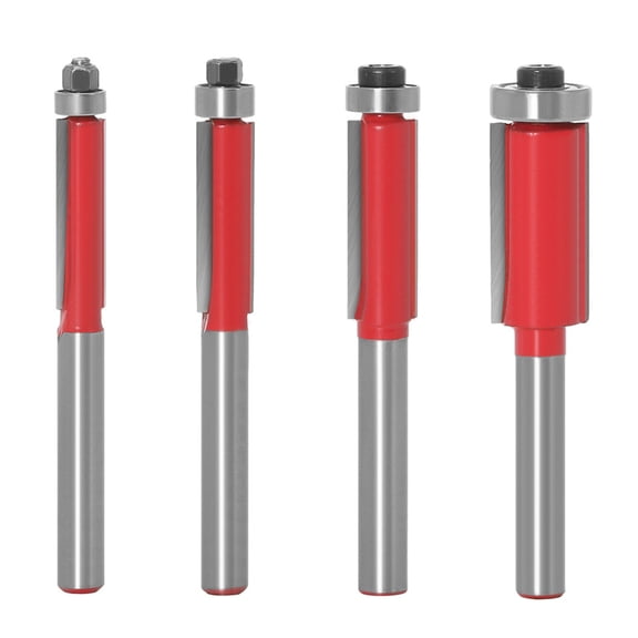 4Pcs Flush Trim Router Bits with 6mm Shank 25.4mm Tungsten Carbide Blade Top Bearing for Trimming Cutting Woodworking