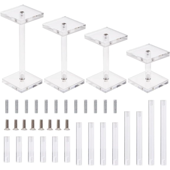 4Pcs Flying Miniatures Acrylic Display Stand Square Flying Miniatures Combat Riser Clear Combat Display Stands with 14Pcs Bars