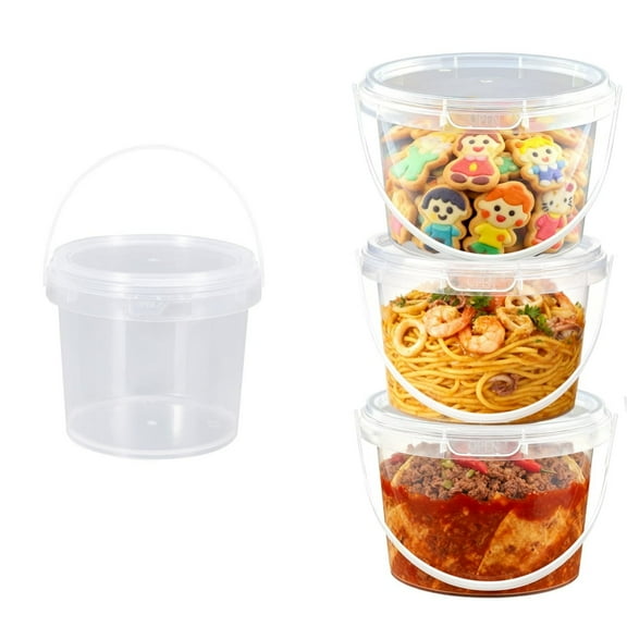 4Pcs Food Clear Bucket Plastic Gallon Bucket, 500ml/17oz Round Reusable Ice Cream Containers with Lids and Handles Airtight Clear Plastic Tub Freezer for Kitchen Drinks Home