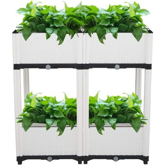 4Pcs Free Splicing Injection Planting Box Outdoor Plant Box for Flowers and Vegetables Fruits (White)