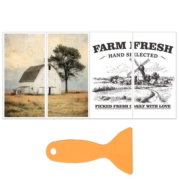 4Pcs Fresh Farm Rub on Transfers for Furniture and Crafts 6x12 Inch Solitary Trees Furniture Decals Decor Windmills Transfer Stickers with 1pc Scraper