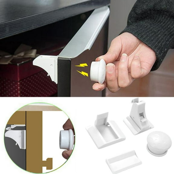 4Pcs Fridge Cupboard Closet Transparent Magnetic Child Kids Baby Safety Lock Silver ABS, Magnet