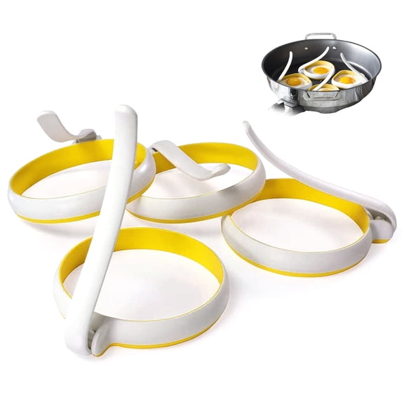 Xiyztok 4Pcs Fried Egg Ring Silicone Heat Resistant Egg Cooking Ring Round Non-Stick Pancake Mold with Handle Kitchen Breakfast Gadget for Making Sandwich Hamburger Cake Pizza