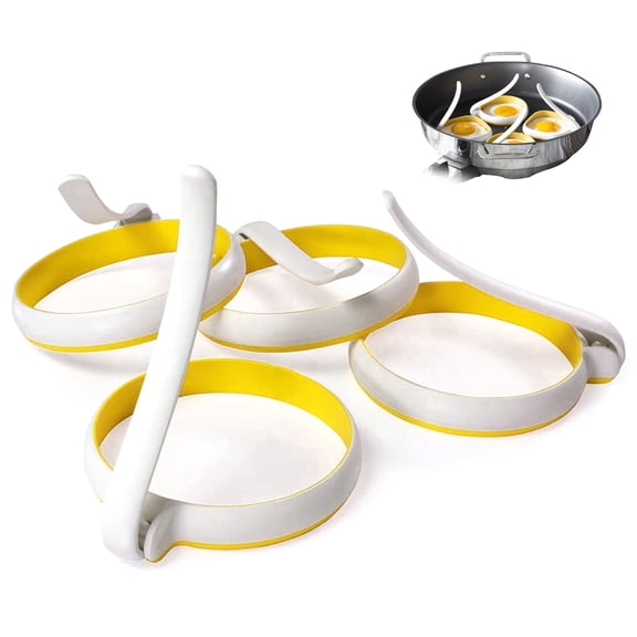 Xiyztok 4-Pack Silicone Egg Rings with Oil Brush, 4 Inch Nonstick Round Egg Molds for McMuffins and Breakfast Sandwiches