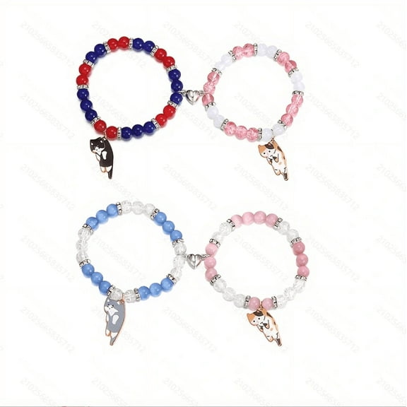 4Pcs Friendship Heart Bracelet for Lover Kawaii Cat Design Best Friends Matching Bracelet