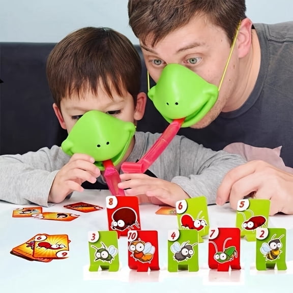 WOBOX 4 Set Frog Tongue Mask Game - Parent-Child Interactive Fun Family Game, Educational Toy for Kids’ Party & Indoor Outdoor Activity