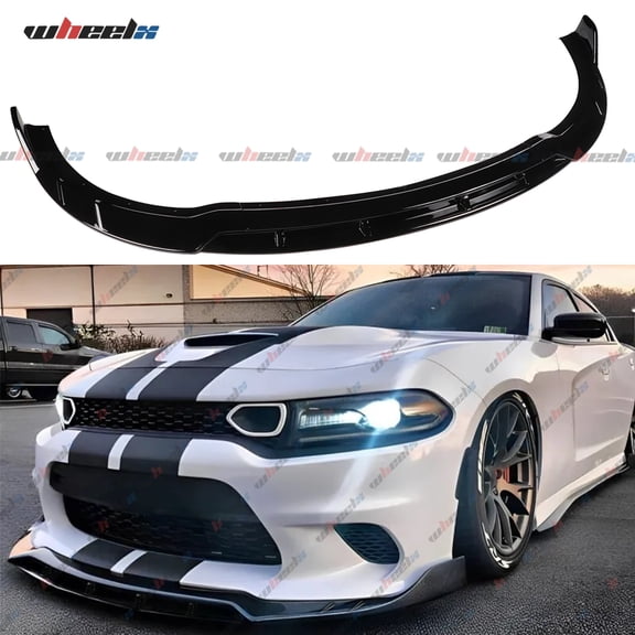 4Pcs Front Bumper Lip Compatible with 2015-2024 Dodge Charger, Air Dam Lower Chin Spoiler Splitter Fit for SRT Hellcat 392 Scat Pack GT R/T Daytona, Protection Body Kit (Glossy Black)