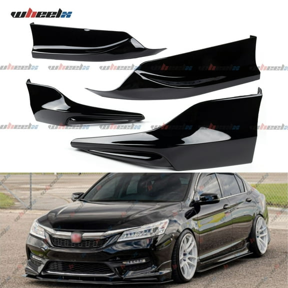 4Pcs Front & Rear Bumper Lip Splitter Compatible with 2016-2017 Honda Accord, Fit for 4 Door Sedan, Auto Protection Body Part Kit (Gloss Black)