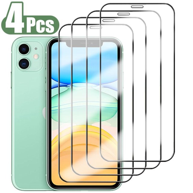 4Pcs Full Cover Protective Glass On the For iPhone 13 12 11 Screen