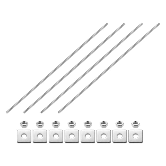 4Pcs Fully Threaded Rod, M6 x 400mm 201 Stainless Steel with Nuts Washers