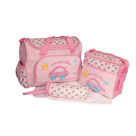 4Pcs Functional Baby Diaper Bag Set with Removable Changing Mat and Milk Bag