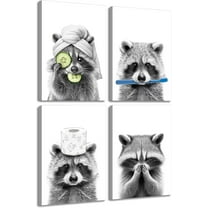 4Pcs Funny Bear Bathroom Canvas Wall Art Black And White Animal Wall Decor Picture Cute Bathroom Posters Prints for Restroom Washroom Dorm Laundry Room Decorations