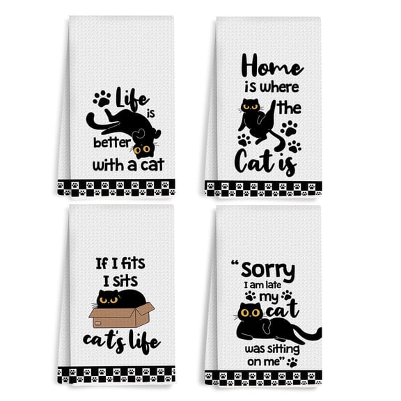 4Pcs Funny Cat Meme Kitchen Towels 28x16 Inch, Humorous Naughty Cats Absorbent polyester Dish Cloth Tea Towel, Hand Towels for Kitchen Home Bathroom, Cat Lover Gifts