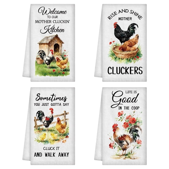 4Pcs Funny Chicken Hand Towels Rustic Rooster Farmhouse Kitchen Dish Towels 24 x 16 Inch Microfiber Absorbent Soft Hand Tea DishclothsDIY