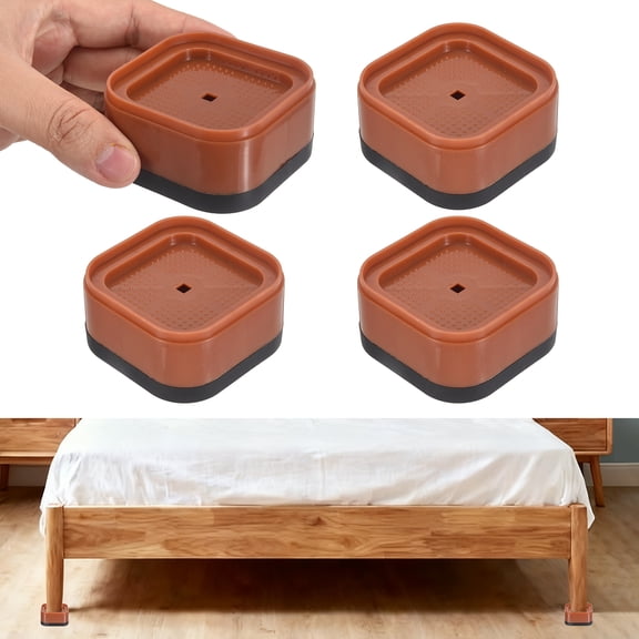 4Pcs Furniture Risers, Adjustable Bed Risers Lifts Height 1-Layers 1", Square Stackable Table Leg Lift Blocks for Desk Couch Chair Table Cabinet Bed Frame, Brown