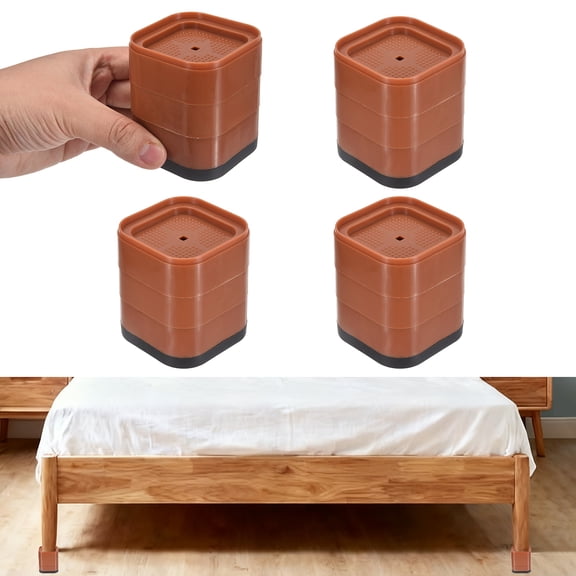 4Pcs Furniture Risers, Adjustable Bed Risers Lifts Height 3-Layers 3", Square Stackable Table Leg Lift Blocks for Desk Couch Chair Table Cabinet Bed Frame, Brown