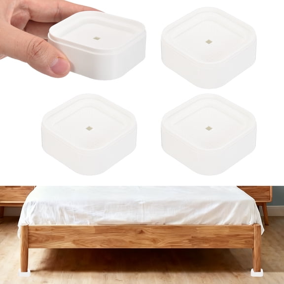 4Pcs Furniture Risers, Adjustable Bed Risers, Square Stackable Table Leg Lift Blocks for Desk Couch Chair Table Cabinet Bed Frame, White