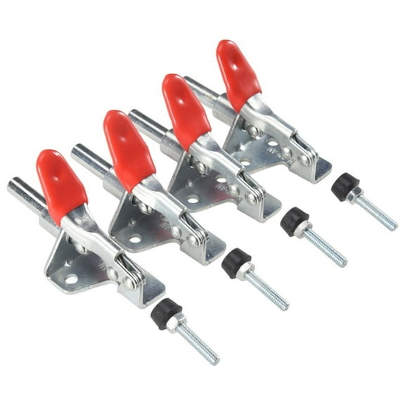 4Pcs GH-301AM 45Kg Toggle Clamp Quick Release Pull Action Vertical/Horizontal Type Clamps Hand Tool for Woodworking,4 x Toggle Clamp,Silver&red