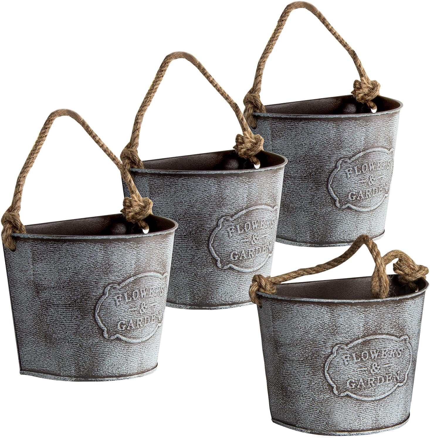 Photo inspiration: Visual Reference: 4Pcs Galvanized Metal Hanging Wall Planter Rustic Wall Flower Vase