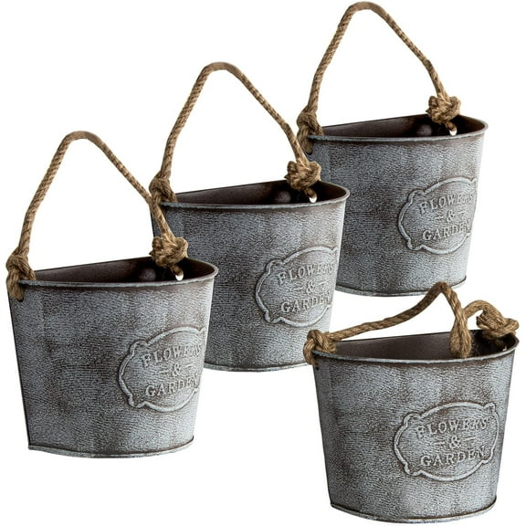 4Pcs Galvanized Metal Hanging Wall Planter, Rustic Wall Flower Vase for Succulents Herbs Country Home Farmhouse Wall Decoration (2)