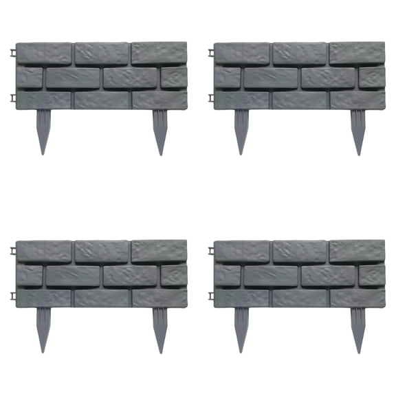 4Pcs Garden Fence Barrier Cover Brick Effect Edging, Detachable Splicing Flower Bed Border Panels, Stone Fencing for Yard Landscape, Outdoor Decorative Boundary Screen for Lawn & Walkway