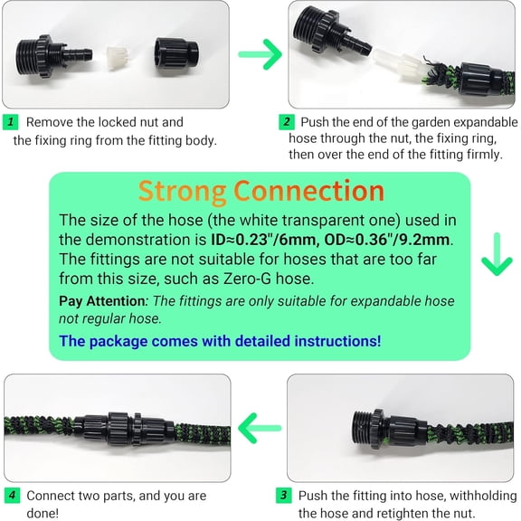 4Pcs Garden Hose Repair Kits, Plastic Flex Hose Repair Kit, Male and Female Hose End Repair Fittings/Connector, 3/4 Inch Rubber Gaskets for Garden Hose, Black